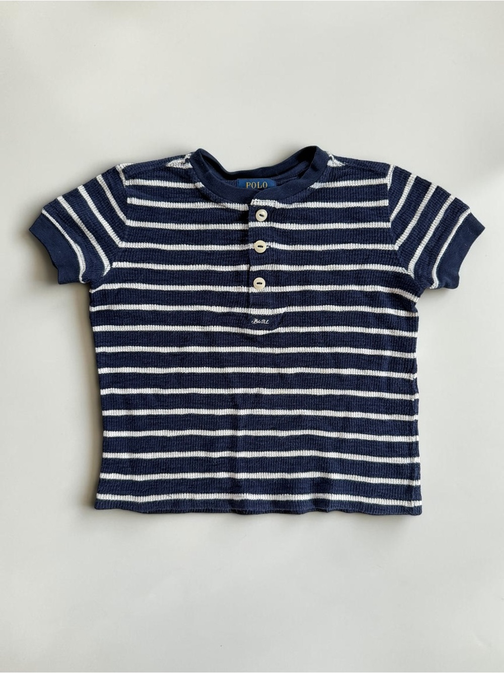 POLO RALPH LAUREN EUC Classic Navy Striped Textured Knit Henley